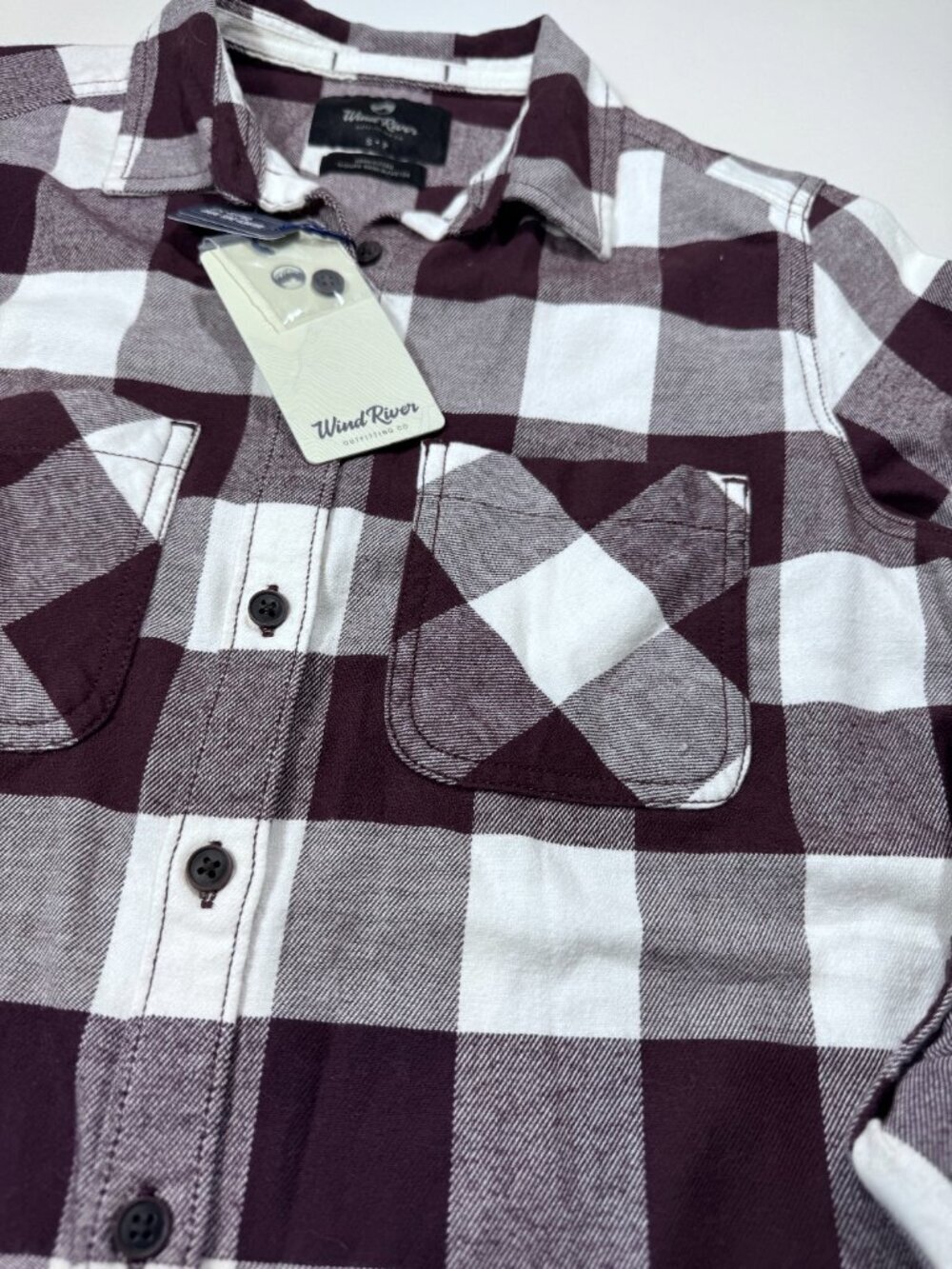Wind River Burgundy Buffalo Plaid Button-Up Flannel Shirt NWT Small - Picture 3 of 14